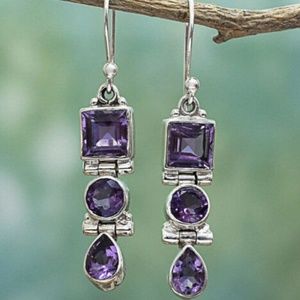 Amethyst silver teardrop dangle earrings